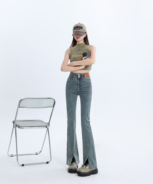 aimoha（アイモハ）の「【Aimoha】スリットマイクロフレアジーンズ（デニムパンツ・レディース・ブラック/ライトブルー/ブルー・LARGE/MEDIUM/SMALL）」の6枚目の写真