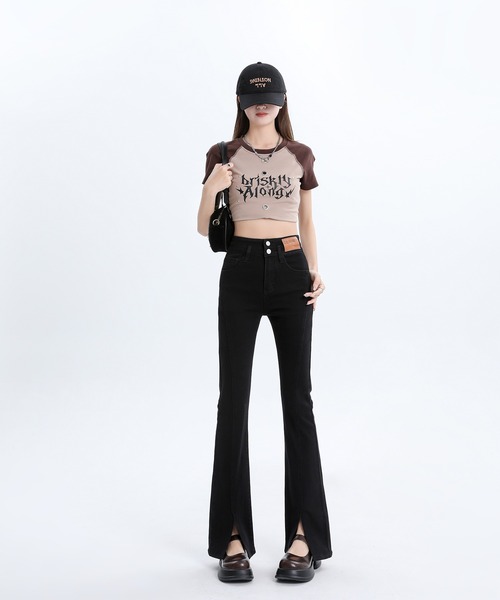 aimoha（アイモハ）の「【Aimoha】スリットマイクロフレアジーンズ（デニムパンツ・レディース・ブラック/ライトブルー/ブルー・LARGE/MEDIUM/SMALL）」の10枚目の写真