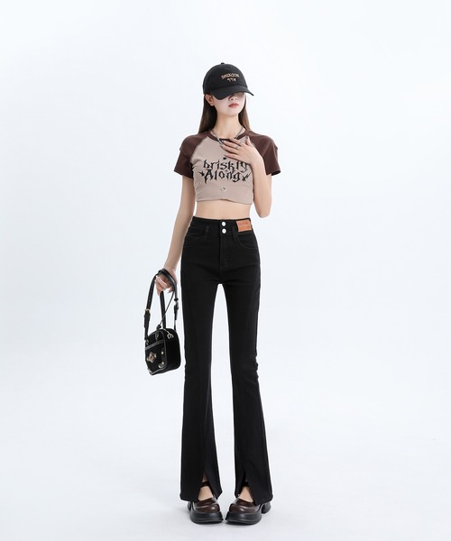 aimoha（アイモハ）の「【Aimoha】スリットマイクロフレアジーンズ（デニムパンツ・レディース・ブラック/ライトブルー/ブルー・LARGE/MEDIUM/SMALL）」の13枚目の写真