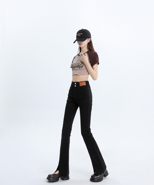 aimoha（アイモハ）の「【Aimoha】スリットマイクロフレアジーンズ（デニムパンツ・レディース・ブラック/ライトブルー/ブルー・LARGE/MEDIUM/SMALL）」の15枚目の写真