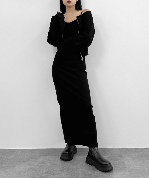 LVEU.(ラブユ.)の「【LVEU.】ダブルジップオフショルスウェット / トップス スウェット ストレッチ ダブルジップ オフショルダー 羽織 長袖 ブラック ホワイト(スウェット・レディース・ブラック/ホワイト・FREE)」の9枚目の写真