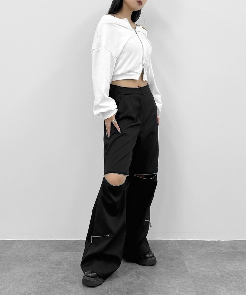 LVEU.(ラブユ.)の「【LVEU.】ダブルジップオフショルスウェット / トップス スウェット ストレッチ ダブルジップ オフショルダー 羽織 長袖 ブラック ホワイト(スウェット・レディース・ブラック/ホワイト・FREE)」の19枚目の写真