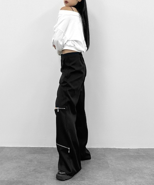 LVEU.(ラブユ.)の「【LVEU.】ダブルジップオフショルスウェット / トップス スウェット ストレッチ ダブルジップ オフショルダー 羽織 長袖 ブラック ホワイト(スウェット・レディース・ブラック/ホワイト・FREE)」の21枚目の写真