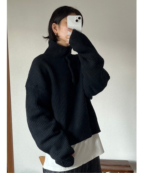BLACK BY MOUSSY（ブラックバイマウジー）の「high neck aze knit tops(ハイネックアゼニットトップス)（ニット/セーター・レディース・トップグレー/ピンク/オフホワイト/ブラック・FREE）」の8枚目の写真