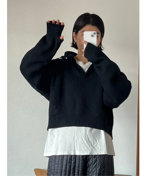 BLACK BY MOUSSY（ブラックバイマウジー）の「high neck aze knit tops(ハイネックアゼニットトップス)（ニット/セーター・レディース・トップグレー/ピンク/オフホワイト/ブラック・FREE）」の10枚目の写真