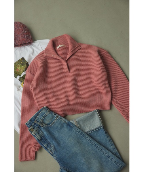 BLACK BY MOUSSY（ブラックバイマウジー）の「high neck aze knit tops(ハイネックアゼニットトップス)（ニット/セーター・レディース・トップグレー/ピンク/オフホワイト/ブラック・FREE）」の5枚目の写真