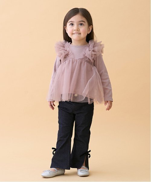 petit main(プティマイン)の「【リンク】ストレッチフレアパンツ(キッズ)(デニムパンツ・キッズ・ネイビー/ブラック・90cm/100cm/110cm/120cm/130cm)」の1枚目の写真