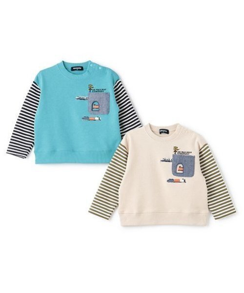 kladskap（クレードスコープ）の「電車刺しゅう袖ボーダートレーナー（スウェット・キッズ・ライトベージュ/ターコイズブルー/ブルー/ベージュ・80ｃｍ/90cm/100cm/110cm/120cm/130cm）」の12枚目の写真