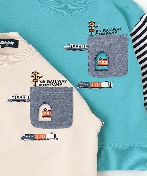 kladskap（クレードスコープ）の「電車刺しゅう袖ボーダートレーナー（スウェット・キッズ・ライトベージュ/ターコイズブルー/ブルー/ベージュ・80ｃｍ/90cm/100cm/110cm/120cm/130cm）」の18枚目の写真