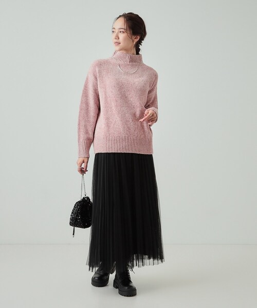 セール】肌触り柔らか ベロアモール モックネックニット（ニット