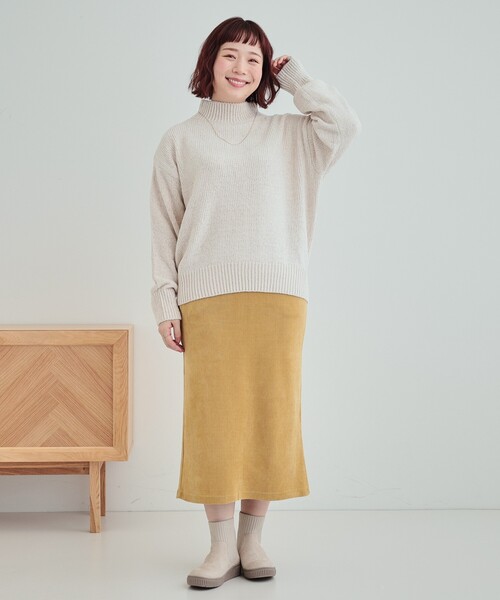 セール】肌触り柔らか ベロアモール モックネックニット（ニット