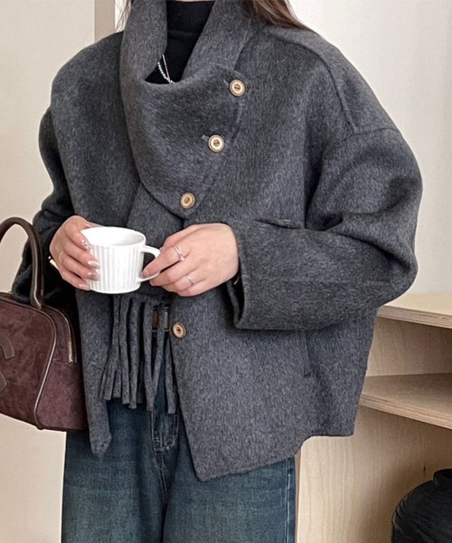 マフラー付きウールジャケット（その他アウター）｜aimoha（アイモハ）