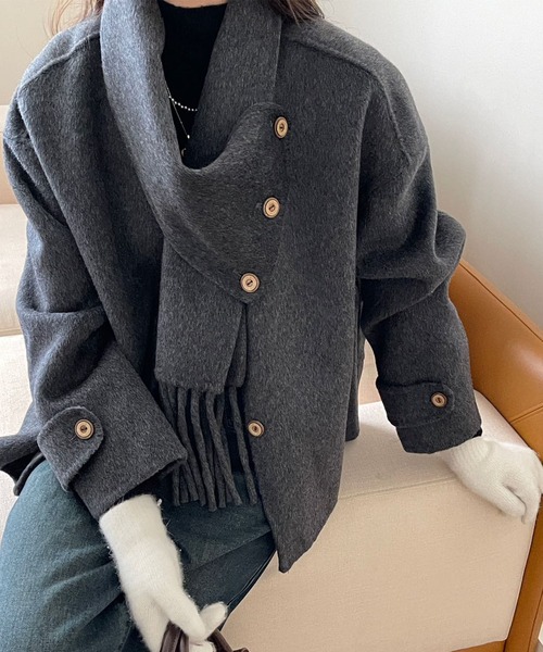 セール】マフラー付きウールジャケット（その他アウター）｜aimoha