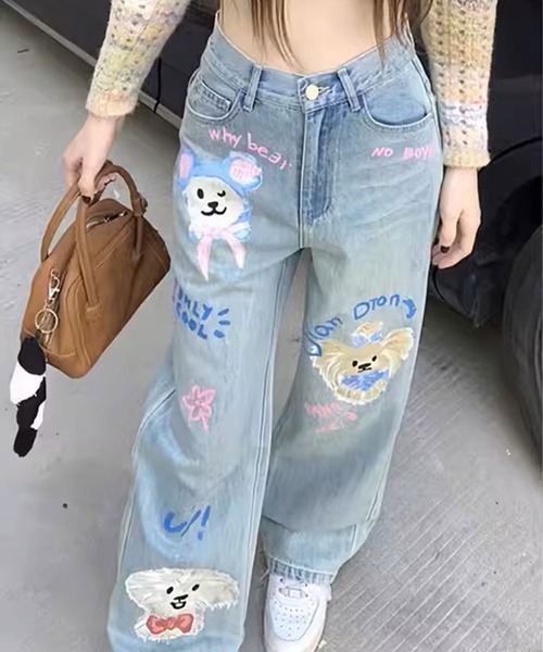 FUNALIVE（ファンアライブ）の「ABETTOR 11.5オンスペットワンチャンモチーフワイドストレートデニムパンツ（デニムパンツ・レディース・ブルー/サックスブルー・M/S）」の3枚目の写真