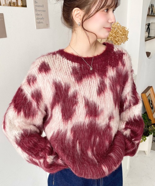 セール】ジャガードニュアンス柄ニットプルオーバー（ニット/セーター