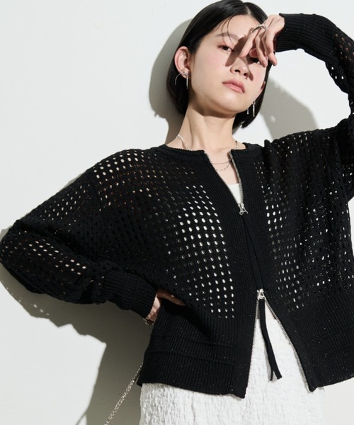 大人気完売　Pois ポワ ♡ メッシュ カーディガン ブラック ポワ pois ダブルメッシュカーディガン - メルカリ