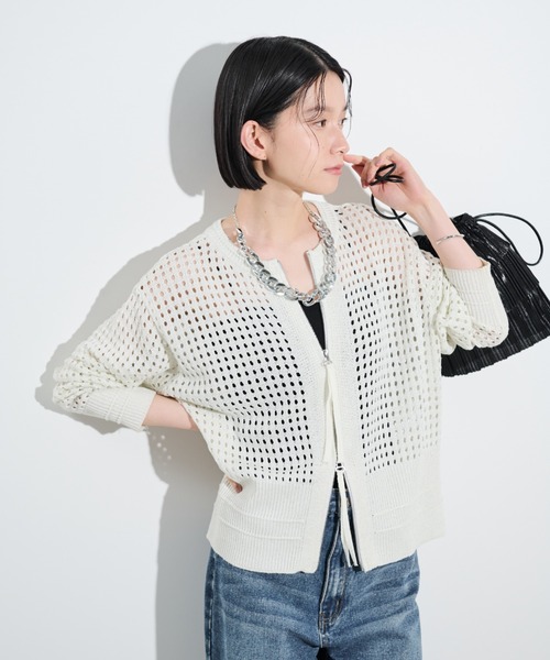 pois ダブルメッシュカーディガン　White pois ダブルメッシュカーディガン white 通常商品 double mesh