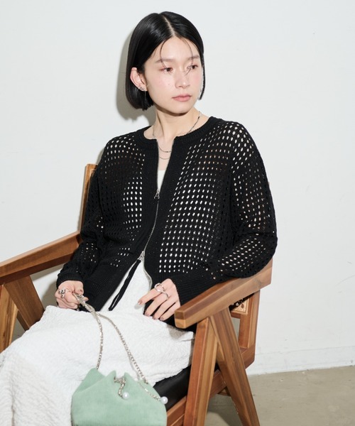 Shelly island（シェリーアイランド）の「ラメメッシュダブルジップカーデ（カーディガン/ボレロ・レディース・ホワイト/ブラック/ピンク・FREE）」の18枚目の写真