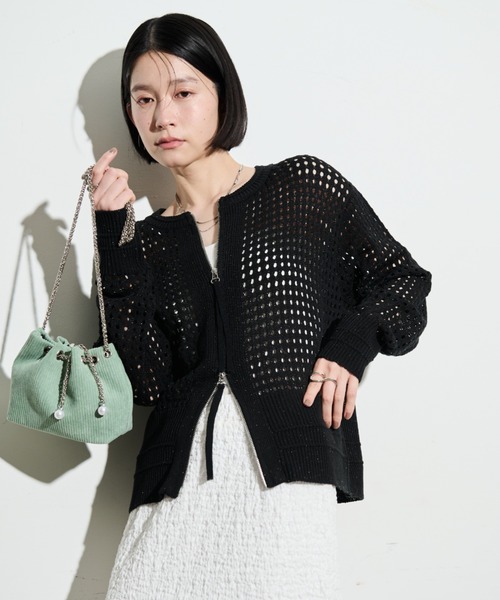 Shelly island（シェリーアイランド）の「ラメメッシュダブルジップカーデ（カーディガン/ボレロ・レディース・ホワイト/ブラック/ピンク・FREE）」の19枚目の写真