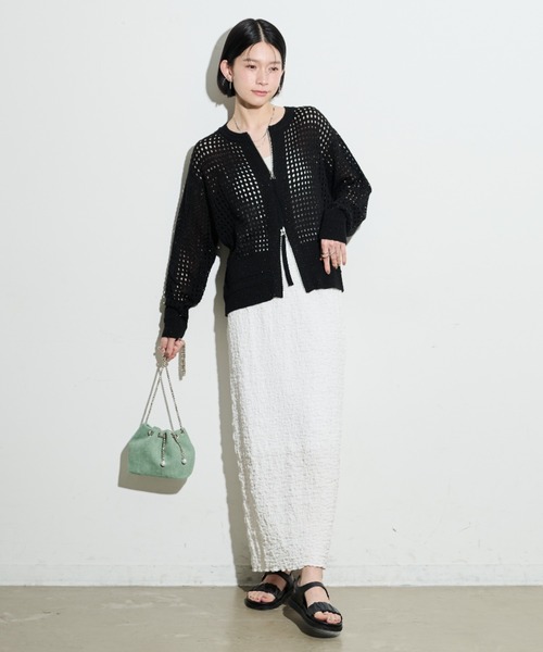 Shelly island（シェリーアイランド）の「ラメメッシュダブルジップカーデ（カーディガン/ボレロ・レディース・ホワイト/ブラック/ピンク・FREE）」の20枚目の写真