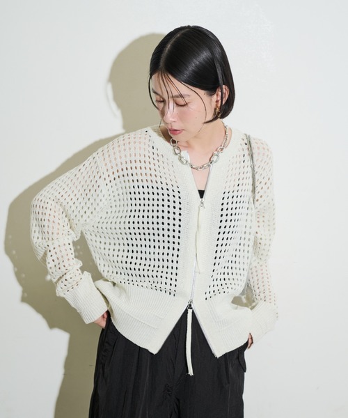 Shelly island（シェリーアイランド）の「ラメメッシュダブルジップカーデ（カーディガン/ボレロ・レディース・ホワイト/ブラック/ピンク・FREE）」の17枚目の写真