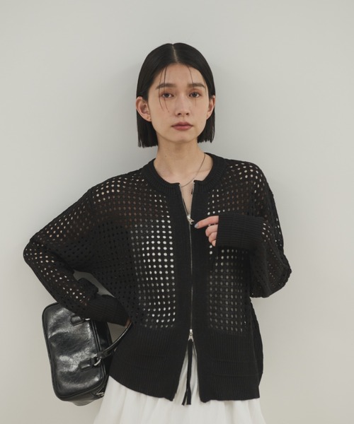 Shelly island（シェリーアイランド）の「ラメメッシュダブルジップカーデ（カーディガン/ボレロ・レディース・ホワイト/ブラック/ピンク・FREE）」の21枚目の写真