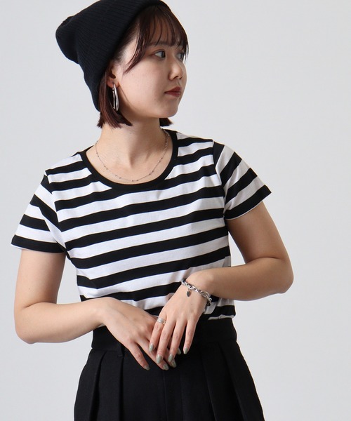 TRUSS(トラス)の「TRUSS ウィメンズボーダーTシャツ(Tシャツ/カットソー・レディース・グレー系/ホワイト系/ホワイト×ブラック/ホワイト×ネイビー・XS)」の1枚目の写真