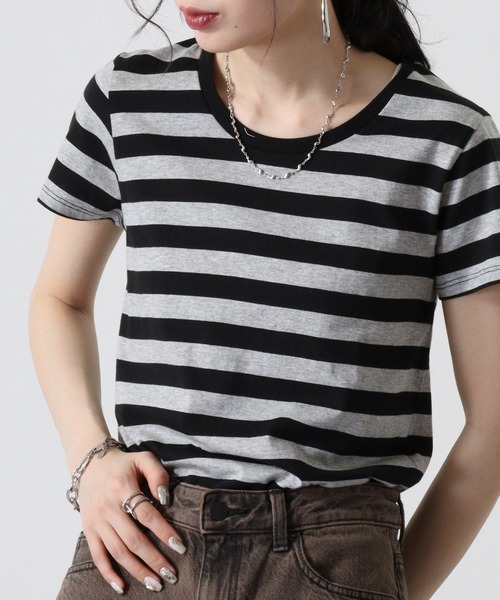 TRUSS(トラス)の「TRUSS ウィメンズボーダーTシャツ(Tシャツ/カットソー・レディース・グレー系/ホワイト系/ホワイト×ブラック/ホワイト×ネイビー・XS)」の18枚目の写真