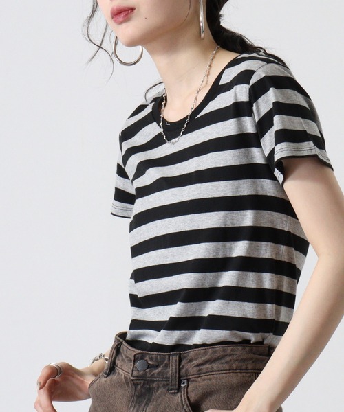 TRUSS(トラス)の「TRUSS ウィメンズボーダーTシャツ(Tシャツ/カットソー・レディース・グレー系/ホワイト系/ホワイト×ブラック/ホワイト×ネイビー・XS)」の17枚目の写真