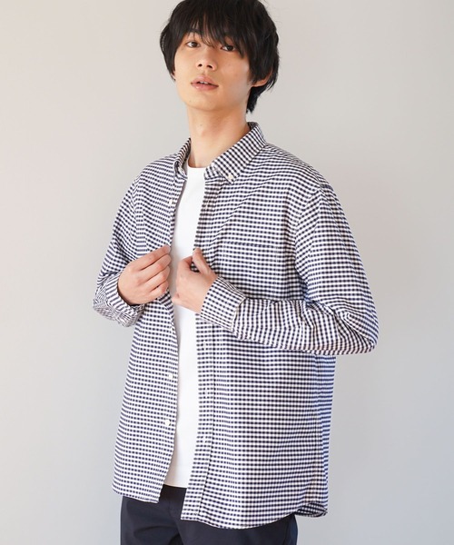 GLOBAL WORK（グローバルワーク）の「イージーケアオックス/ボタンダウンシャツ/147192（シャツ/ブラウス・メンズ・サックスブルー/グレイッシュベージュ/ネイビー/ピンク/ライトグレー/ネイビー系7/ブルー/オフホワイト・SMALL/X-LARGE/LARGE/MEDIUM/X-SMALL/XX-LARGE/3XL）」の7枚目の写真