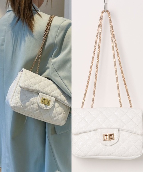 L LABEL（エルラベル）の「キルティングショルダーフラップバッグ（ショルダーバッグ・レディース・ピンク/ホワイト/ブラック/ベージュ・FREE）」の2枚目の写真