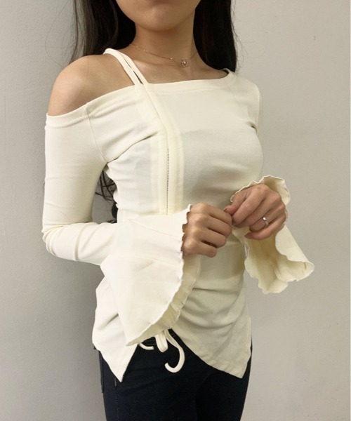 kirakiraShop(キラキラショップ)の「ワンショルダー ギャザー カットソー トップス(Tシャツ/カットソー・レディース・クリーム/ブラック・FREE)」の20枚目の写真