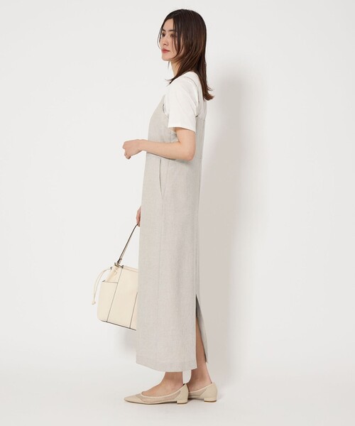 green label relaxing（グリーンレーベルリラクシング）の「リネンライク キャミ ワンピース -マシンウォッシャブル・ストレッチ-（ワンピース・レディース・ベージュ/ネイビー・38/36）」の4枚目の写真