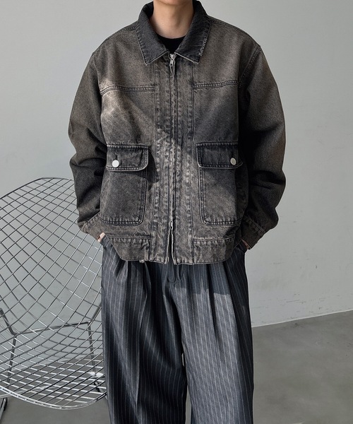 UNDERSTATEMENTs(アンダーステイトメント)の「【ユニセックス】ウォッシュ加工ジップデニムジャケット/ヴィンテージ(デニムジャケット・メンズ・ブラック/インディゴブルー・LARGE/MEDIUM)」の6枚目の写真