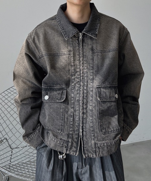 UNDERSTATEMENTs(アンダーステイトメント)の「【ユニセックス】ウォッシュ加工ジップデニムジャケット/ヴィンテージ(デニムジャケット・メンズ・ブラック/インディゴブルー・LARGE/MEDIUM)」の7枚目の写真