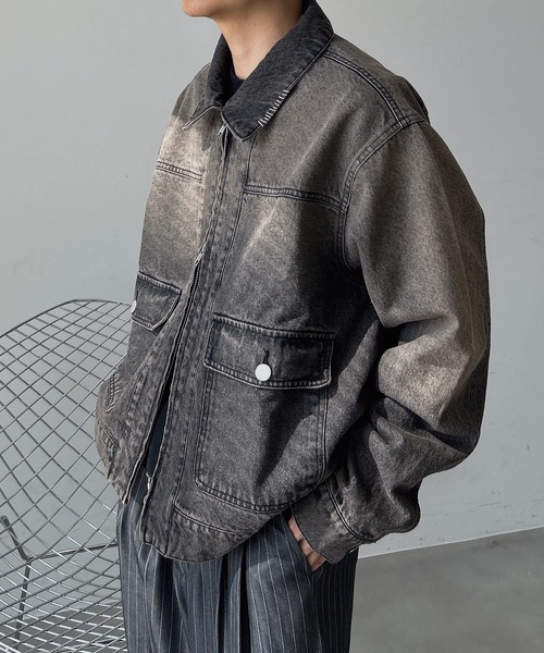 UNDERSTATEMENTs(アンダーステイトメント)の「【ユニセックス】ウォッシュ加工ジップデニムジャケット/ヴィンテージ(デニムジャケット・メンズ・ブラック/インディゴブルー・LARGE/MEDIUM)」の8枚目の写真