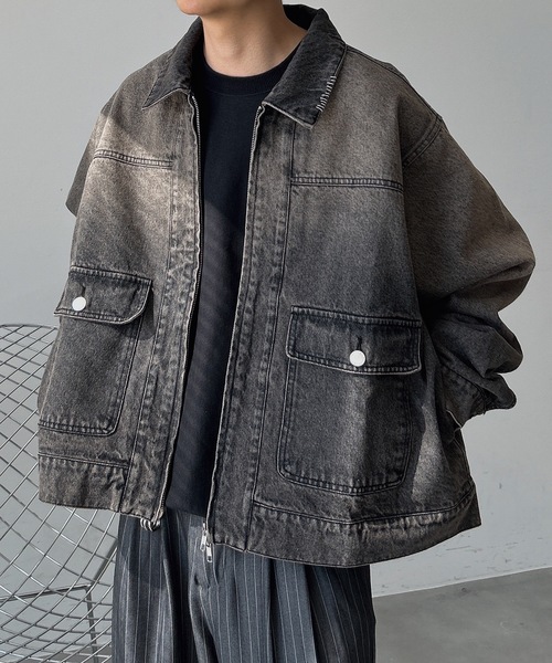 ユニセックス】ウォッシュ加工ジップデニムジャケット