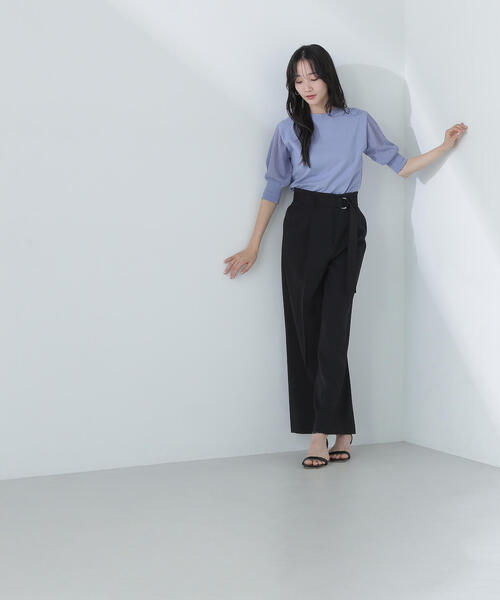 NATURAL BEAUTY BASIC(ナチュラルビューティーベーシック)の「◇ハイウエストベルテッドパンツ(その他パンツ・レディース・ライトグリーン/ブラック/オフホワイト・MEDIUM/SMALL/P/S)」の6枚目の写真