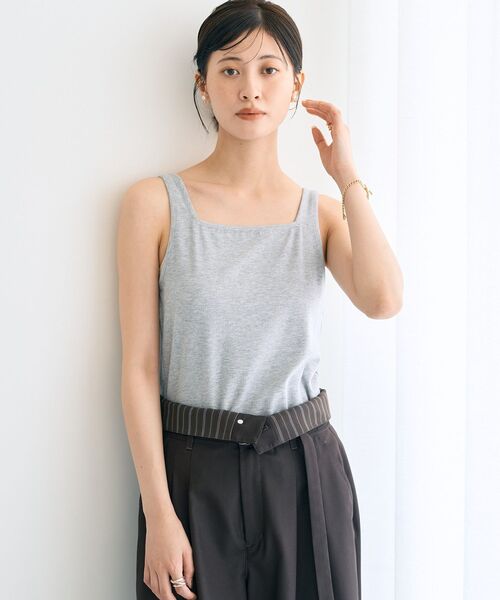 YECCA VECCA（イェッカヴェッカ）の「2wayスクエアリブタンクトップ（タンクトップ・レディース・杢グレー/ブラック/ブラウン/アイボリー・FREE）」の3枚目の写真