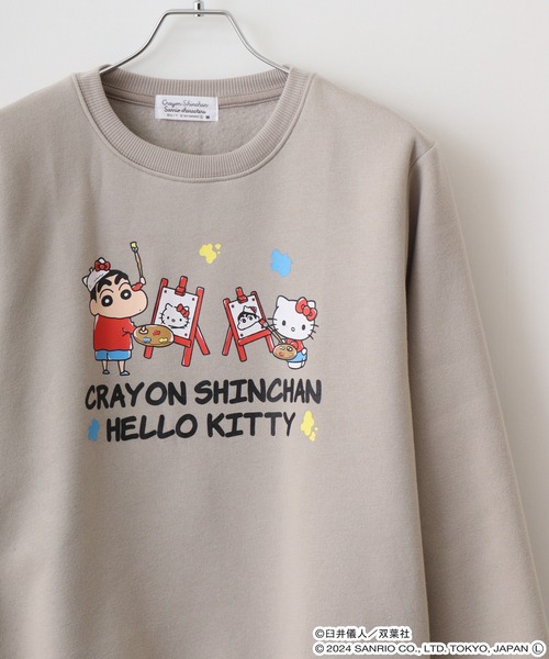 sanrio(サンリオ)の「クレヨンしんちゃん×サンリオキャラクターズ プリント裏起毛トレーナー(スウェット・メンズ・ブラック/ピンクベージュ/グレイッシュベージュ/オフホワイト/サックスブルー/ネイビー・LL/M/L)」の4枚目の写真