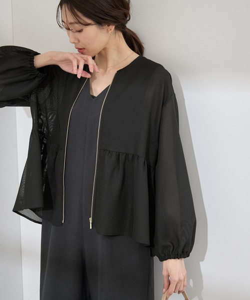 ROPE' PICNIC（ロペピクニック）の「メッシュペプラムブルゾン（ブルゾン・レディース・ベージュ/ブラック/ホワイト・38）」の3枚目の写真