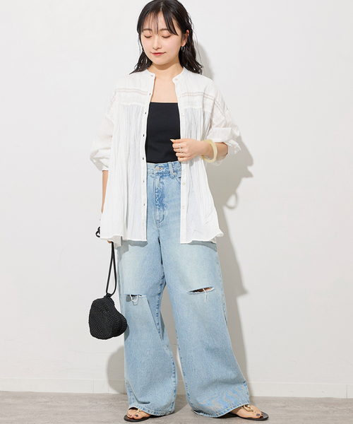 JOURNAL STANDARD relume(ジャーナルスタンダード レリューム)の「コットンボイルクリンクルピンタックブラウス(シャツ/ブラウス・レディース・ホワイト/ブラック/サックスブルー/イエロー・FREE)」の10枚目の写真