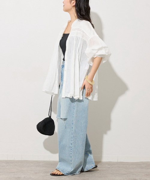 JOURNAL STANDARD relume(ジャーナルスタンダード レリューム)の「コットンボイルクリンクルピンタックブラウス(シャツ/ブラウス・レディース・ホワイト/ブラック/サックスブルー/イエロー・FREE)」の12枚目の写真