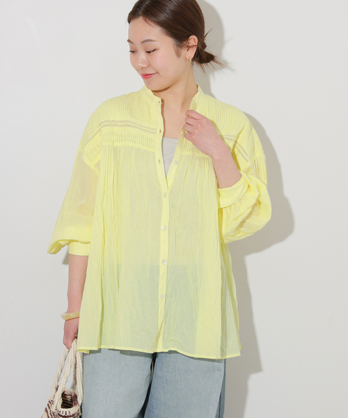 セール】コットンボイルクリンクルピンタックブラウス（シャツ