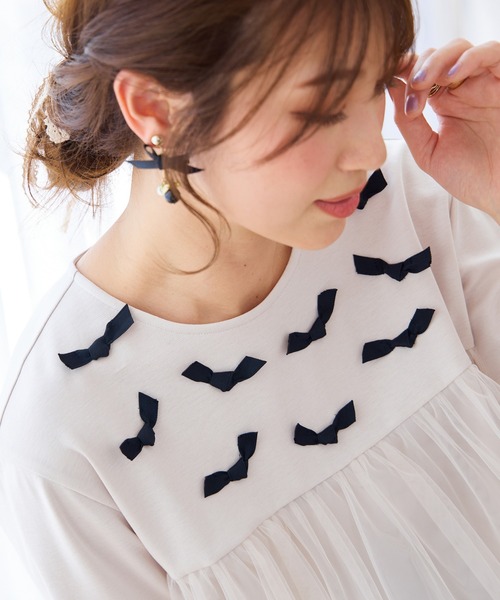 Rose Tiara / ローズティアラ チュール切替ペプラムカットソー チュール切替ペプラムカットソー（Tシャツ/カットソー）｜Rose
