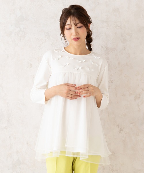 Rose Tiara / ローズティアラ チュール切替ペプラムカットソー チュール切替ペプラムカットソー（Tシャツ/カットソー）｜Rose