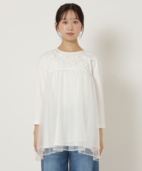 Rose Tiara(ローズティアラ)の「チュール切替ペプラムカットソー(Tシャツ/カットソー・レディース・ベージュ/オフホワイト/ブラック・42/46/38)」の21枚目の写真