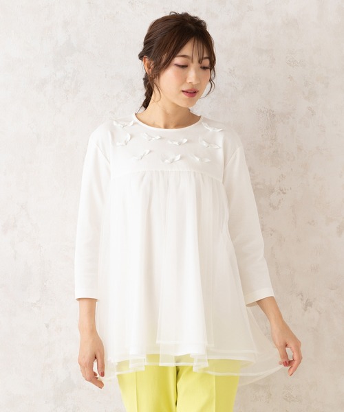 Rose Tiara(ローズティアラ)の「チュール切替ペプラムカットソー(Tシャツ/カットソー・レディース・ベージュ/オフホワイト/ブラック・42/46/38)」の18枚目の写真