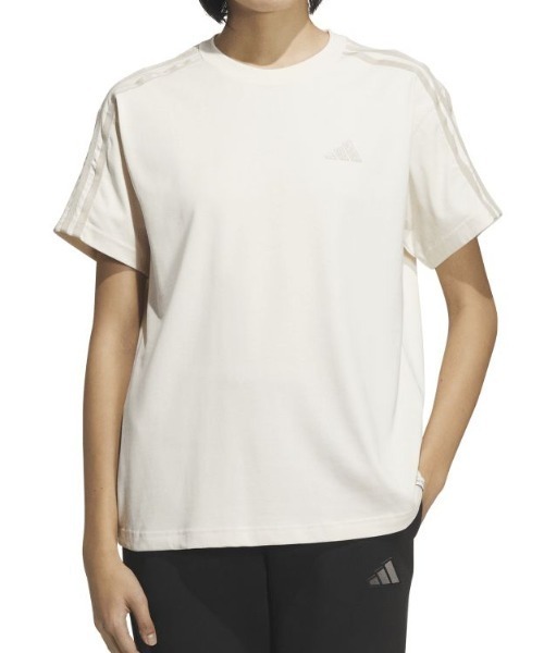 adidas(アディダス)の「アディダス adidas エッセンシャルズ プラス スリーストライプス 半袖Tシャツ(Tシャツ/カットソー・レディース・ペールイエロー/ライラック/ライトベージュ・M/L/XL/S)」の2枚目の写真
