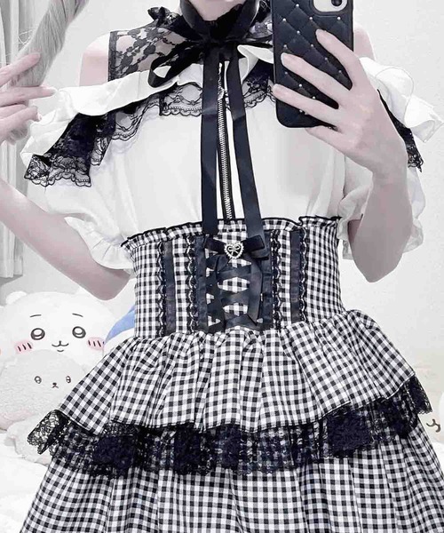肩開きフリルブラウス MA*RS】肩開きフリルスライダーブラウス - ブラック size-F